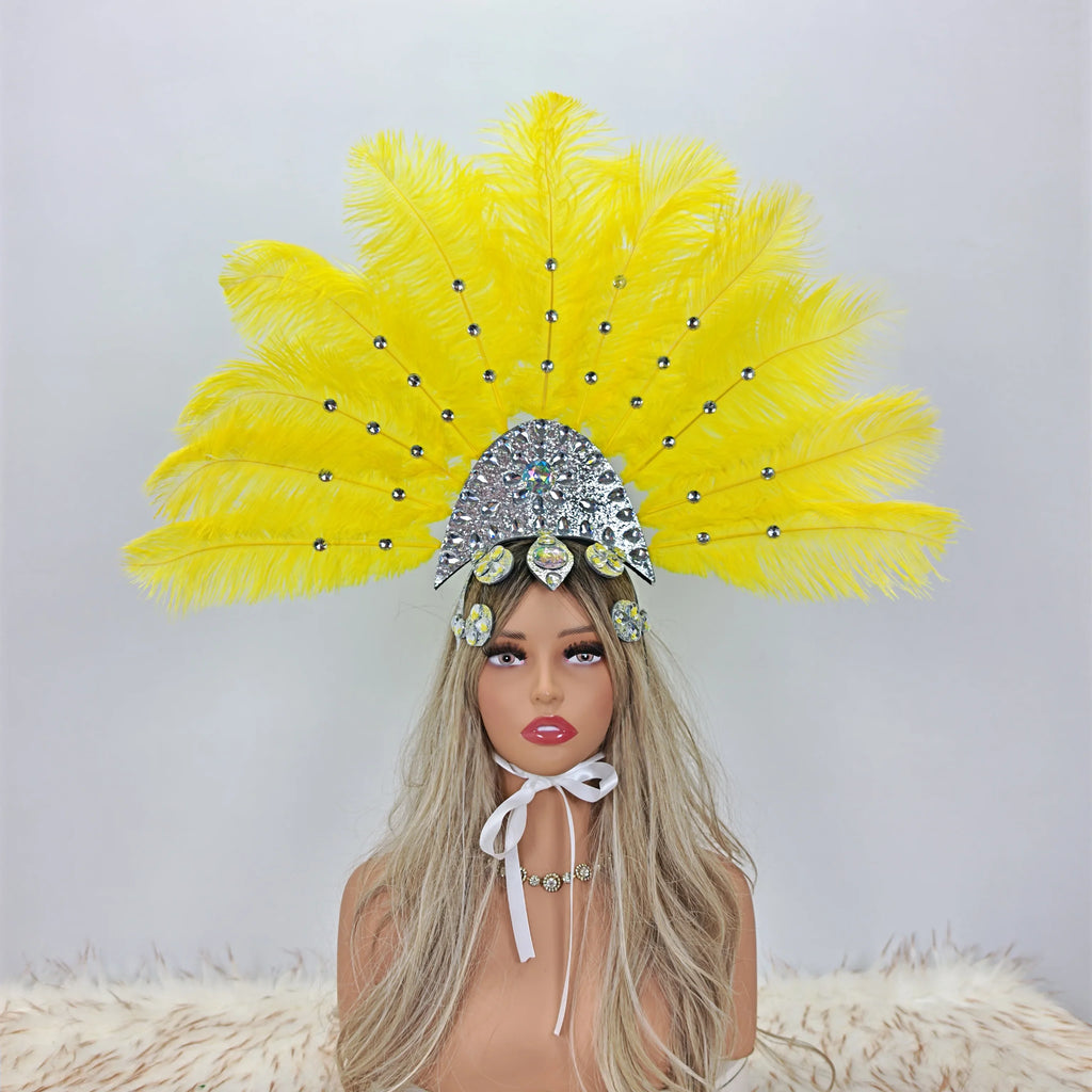 Artisanal Ostrich Feather Showgirl Headdress & Carnival Hair Accessory