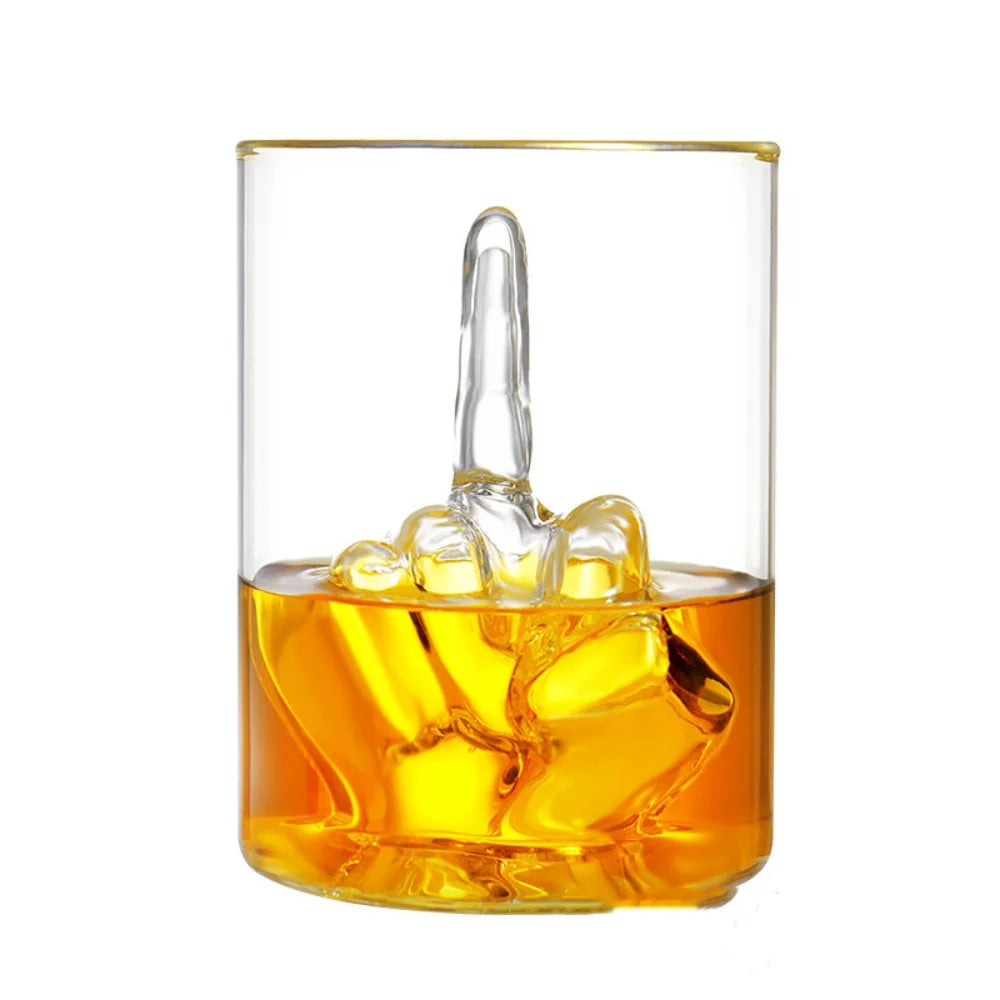 Funny Gag Gift for Men & Women Middle Finger Whiskey Glass Gift Set 12.5oz Novelty Glass 3D Finger Inside for Rude Humor Lovers - Big Tim's Magic Emporium