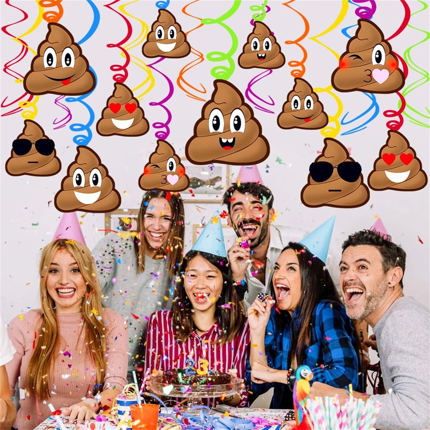 1 Set Funny Poop Party Hanging Swirls Decoration Hard Card Poo Brown Hanging and Foil Hanging for Birthday Party Favors Decor - Big Tim's Magic Emporium