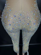 Women's Rhinestone Mesh Jumpsuit | Sheer Party & Stage Outfit