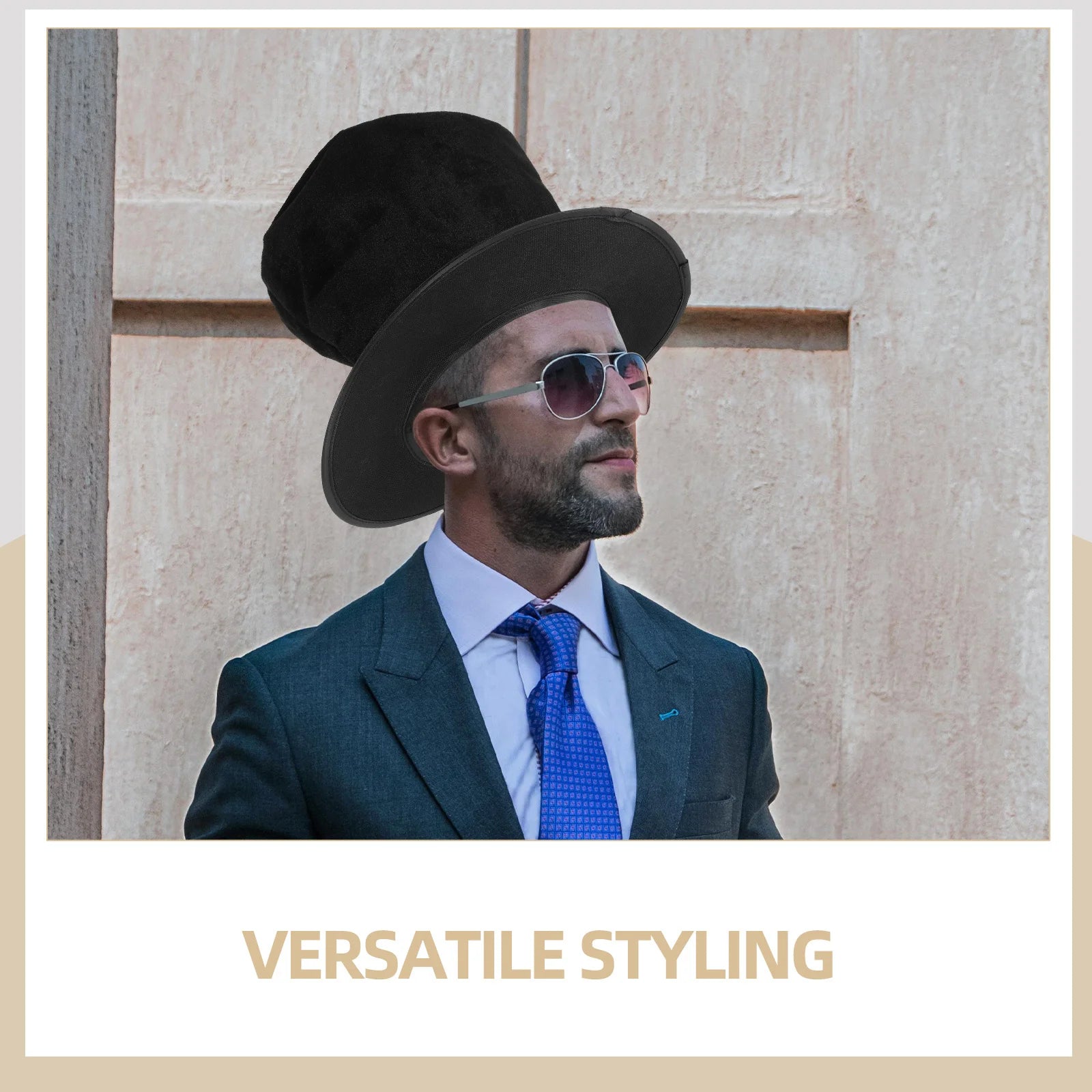 Vintage Black Wool Top Hat Flat Wide Brim Unisex Magician Jazz Performer Elegant Costume Accessory Classic Design