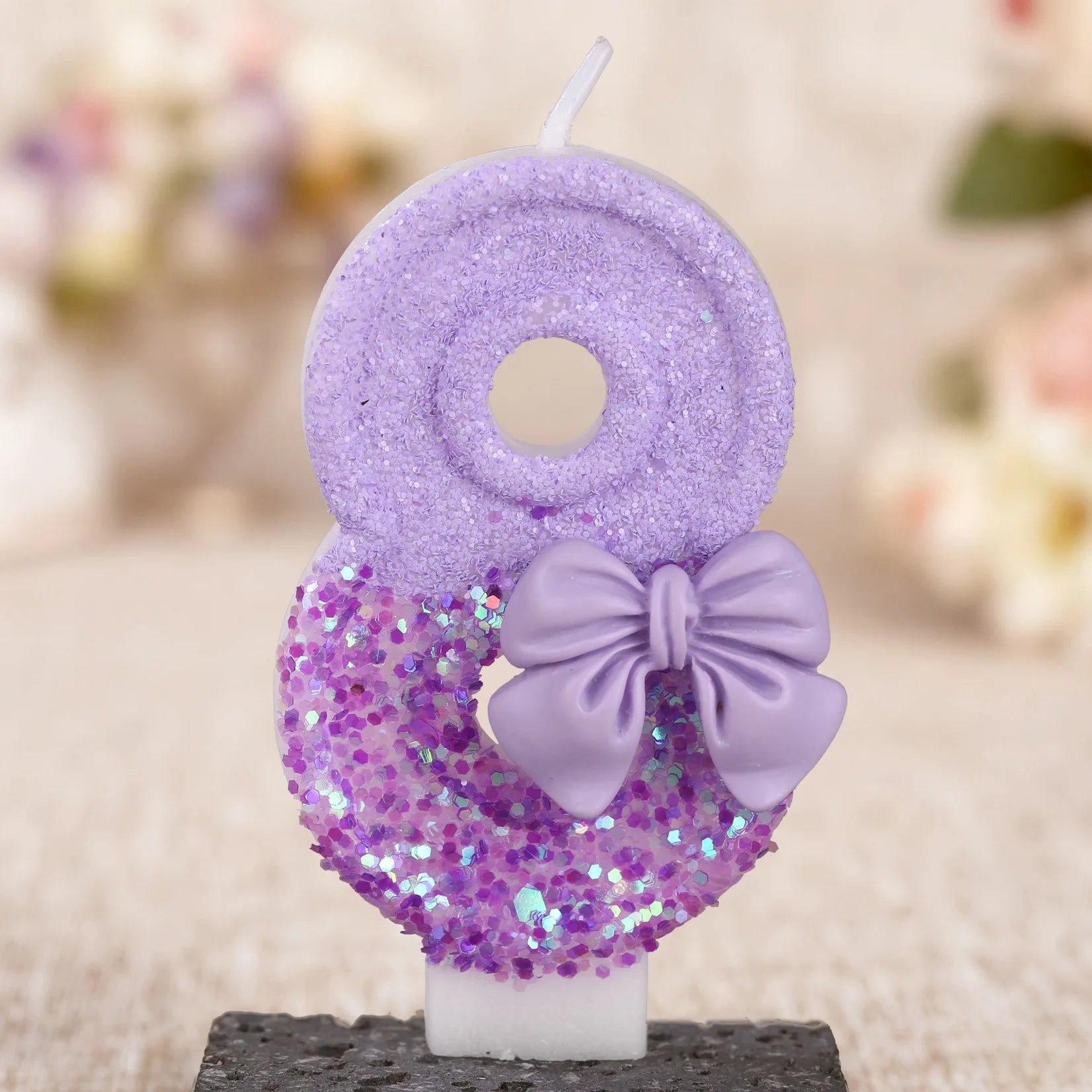 Digital candle purple bow birthday cake party candle birthday digital candle dinner candle