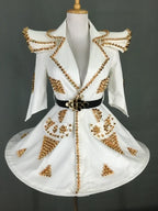 White Faux Leather Studded Stage Dress & Fluffy Skirt Pop Singer Costume Set