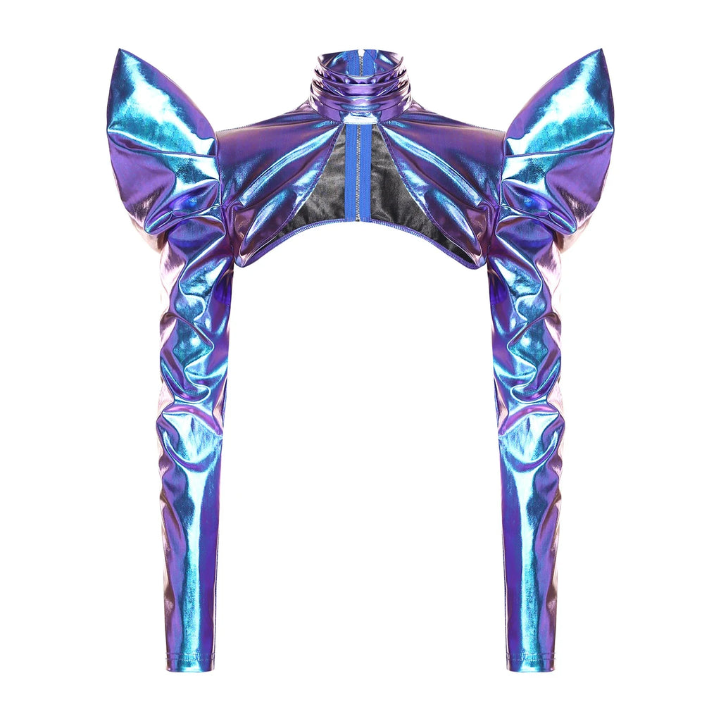 Metallic Shoulder Armor Shrug Crop Top & Sleeves Futuristic Pauldron Stage Costume