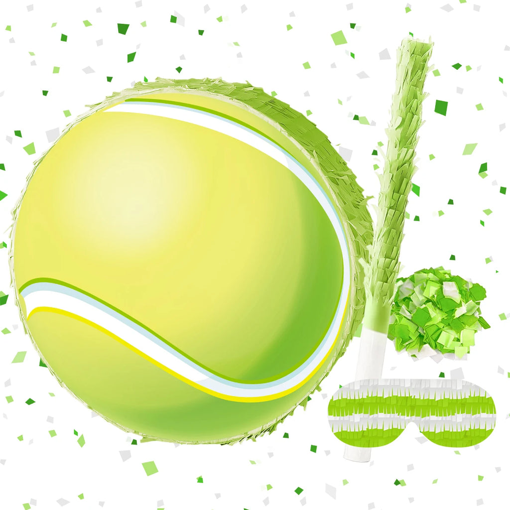1Set Sports Tennis Theme Pinata Bundle with Blindfold Stick for Kids Birthday Baby Shower School Game Party Decoration