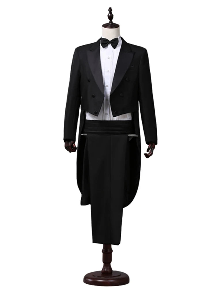 Tailcoat Suits Men Vest Jacket White Tail Coat Chorus Tuxedo Floral Stage Costume Singer Performer Magician Host Outfits - Big Tim's Magic Emporium