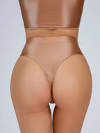 High-Waist Oil Glossy Sheer G-String Thong Satin Smooth Seamless Briefs
