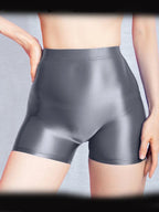 Seamless Oil Glossy High-Stretch Boyshorts Satin Sheer Safety Shorts