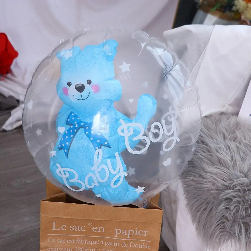 Birthday Gender Reveal Blue Pink Transparent 4D Double Bubble Balloons Bear Party Supplies Globos