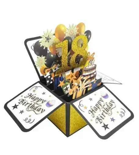 18/30/40/50/60th Happy Birthday Card,Funny Envelope 3D Pop Up Birthday Greeting Card Colorful Flower Birthday Greeting Card