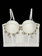 Mesh Bustier Corset Crop Top Diamond Embroidery Tassel Evening Party Bralette
