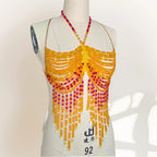 Handmade Multilayer Beaded Bra Chain & Vibrant Sunset Chest Harness