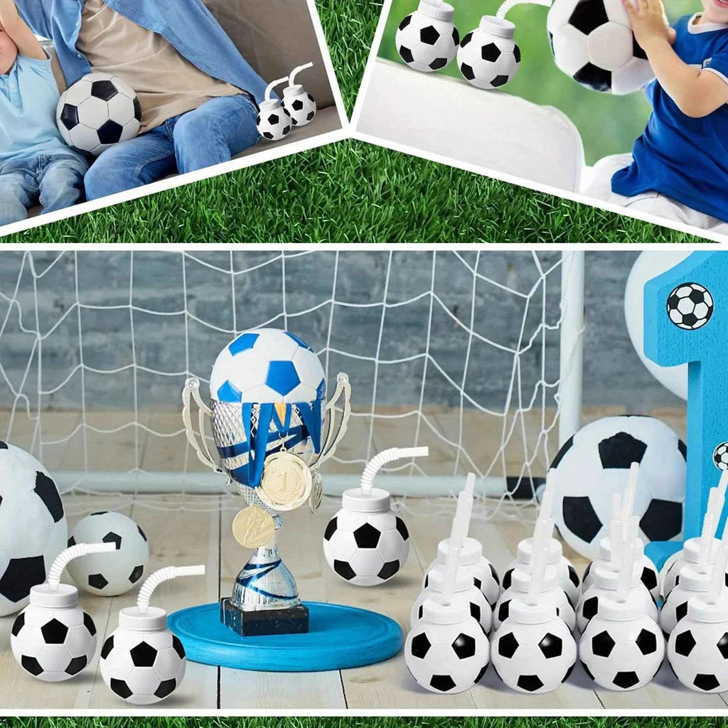 12pcs 10 Oz Reusable Soccer Ball Cups with Straws Lids - Birthday Beach Party Supplies