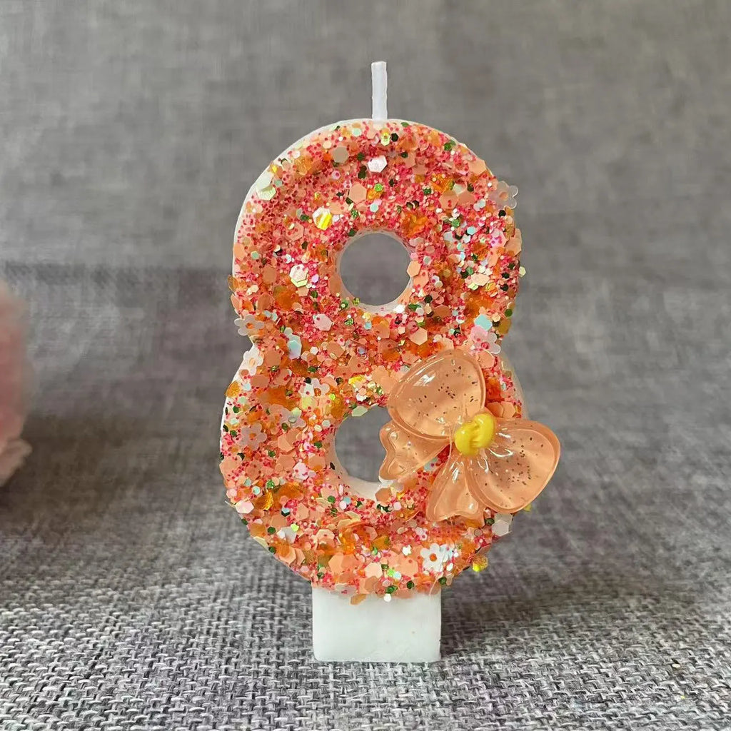 Birthday Candle Bow Orange Creative Ceremony Surprise Digital Decoration Candle Flower Style