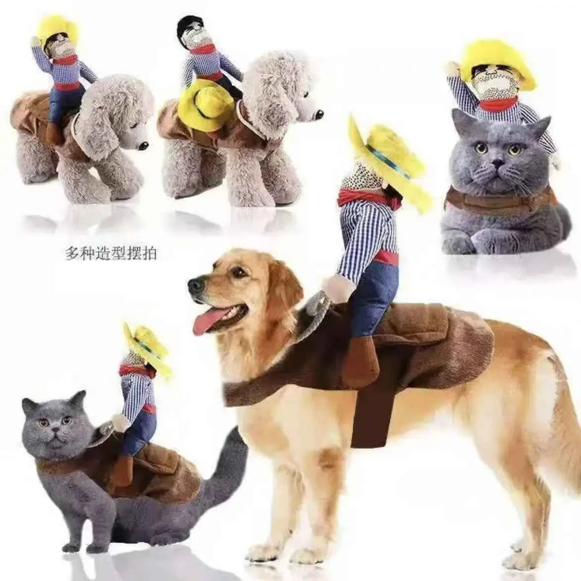 Funny Pet Cat Dog Costumes Dog Apparel Clothes For Christmas Cosplay Western Cowboy Riding Costumes Jacket Cloak Dog Accessories