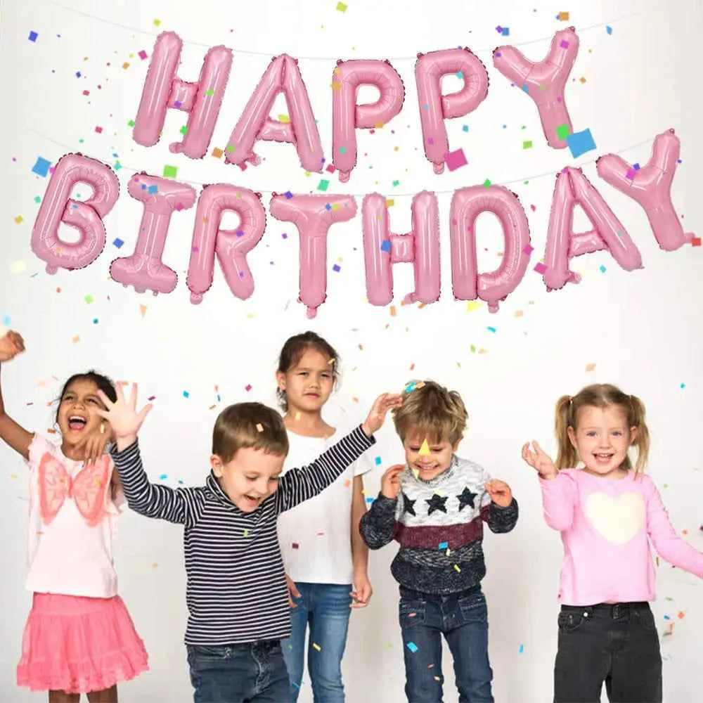 Gold Blue Happy Birthday Balloon 16Inch Foil Letters Birthday Sign Banner Bunting for Girls Boys Kids Adults Birthday Decoration