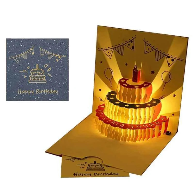 3D  up Happy Birthday Card Cake Festival Invitation Greeting Memorial Cards for Birthday Valentine Day Mother Day