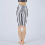 Oil Glossy High-Stretch Knee-Length Shorts Satin Shine Performance Biker Shorts