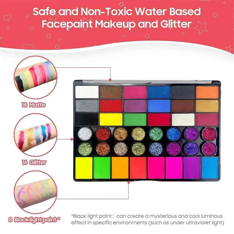 42 Color Face Painting Kit for Adults-Water Activated Paint Palette with Brush for Party,Tattoo,Carnival,Halloween,Makeup