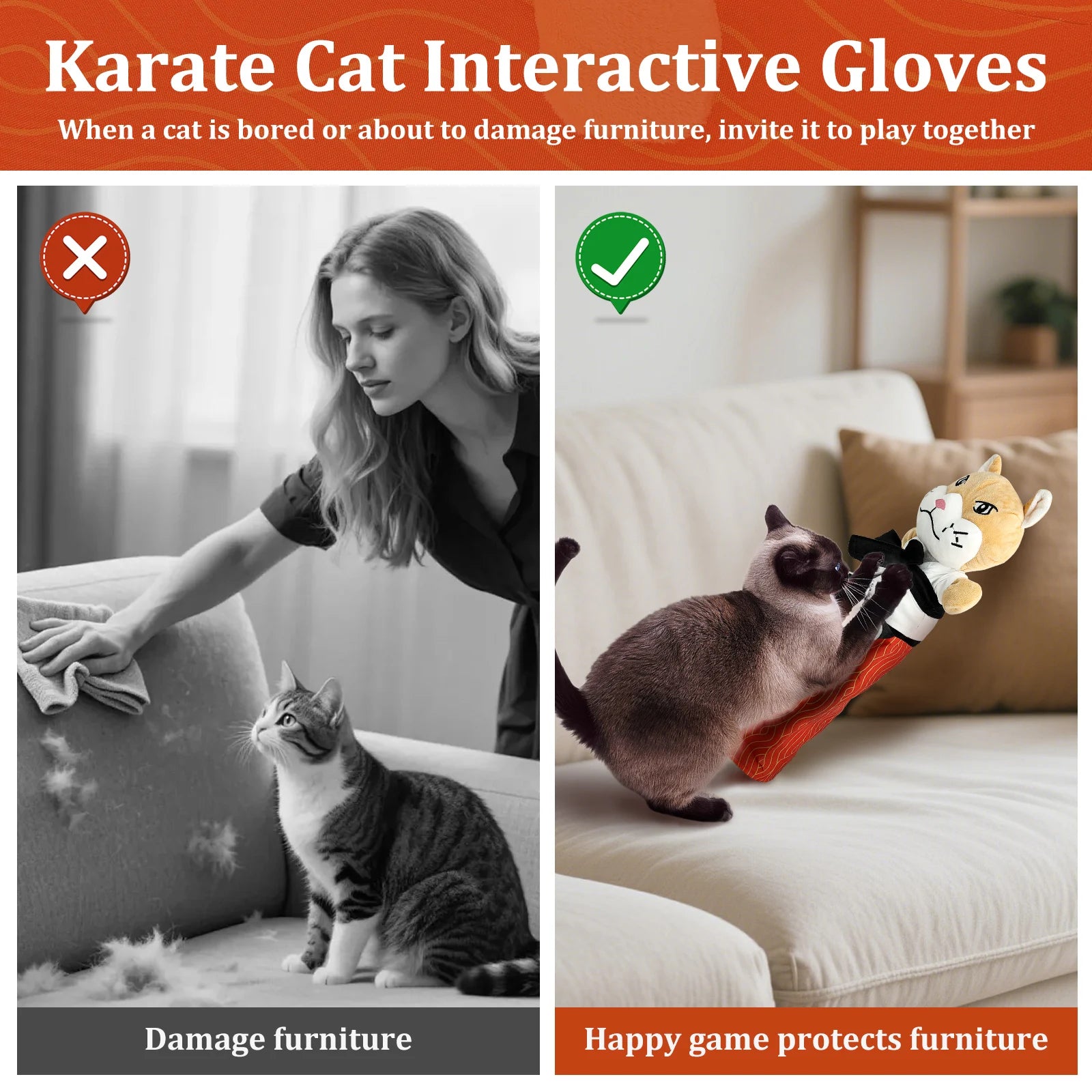Karate Kitty Puppet Cat Wrestling Plush Play Glove Pet Interactive Dolls Fun Soft Cat Wrestling Boxing Glove Hand Puppets - Big Tim's Magic Emporium