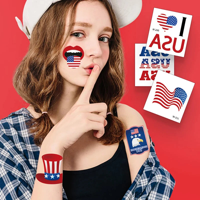 4th of July Temporary Tattoos 20 Sheets USA American Flag Waterproof Tattoos Stickers for Independence Day Patriotic Theme Party