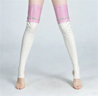 PU Faux Leather Patchwork Thigh-High Open-Foot Boot Stockings