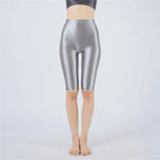 Oil Glossy High-Stretch Knee-Length Shorts Satin Shine Performance Biker Shorts