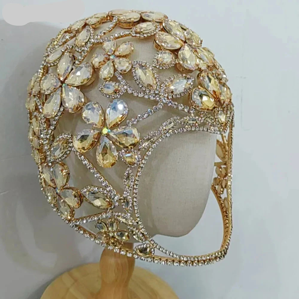 Oversized Crystal Gemstone Helmet Headpiece Fashion Show Stage Jewelry