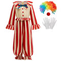 Kids Horror Movie Corn Clown Cosplay Costume Carnival Red Striped Jumpsuits Rainbow Wigs Girls Boys Joker Halloween Costume - Big Tim's Magic Emporium