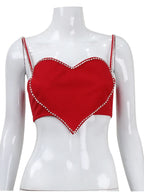 Scarlet Sweetheart Crop Camisole Sculpted Red Bustier Party Bralette Top