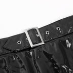 High-Waist Patent Leather Wet-Look Briefs with Adjustable Back Buckle Belt