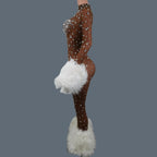 Sparkly Rhinestone & Feather Cuffed Jumpsuit Stage Performance Catsuit Costume