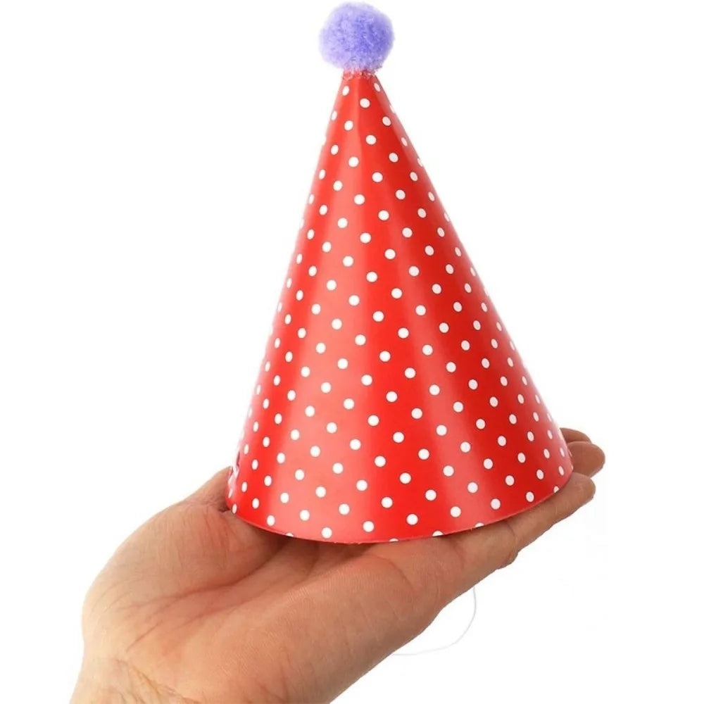 Polka Dot Birthday Party Hats Colorful Paper Party Cone Hats with Pom Poms DIY Handmade Birthday Crown Hat Birthday Photo Props - Big Tim's Magic Emporium