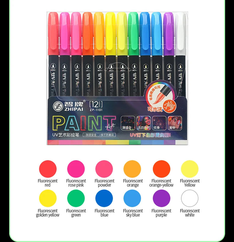 Skin Painting Face Paint For Beginners ，Human Body Graffiti,12PCS Face Paint Marker Pens DIY Drawing Soft Brush Non-toxic