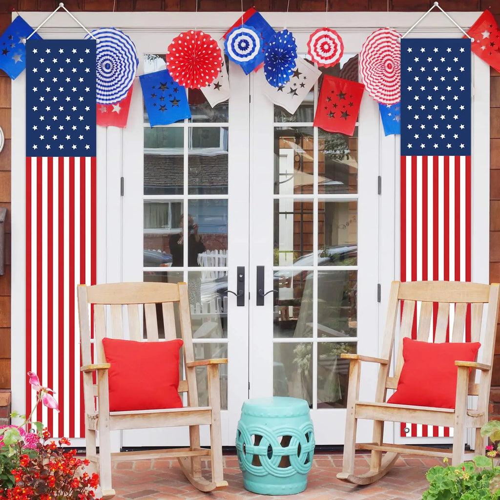 Fourth of July Outdoor Decorations - Hang American flag banners Stars and Stripes porch signs - Patriotic Memorial Day