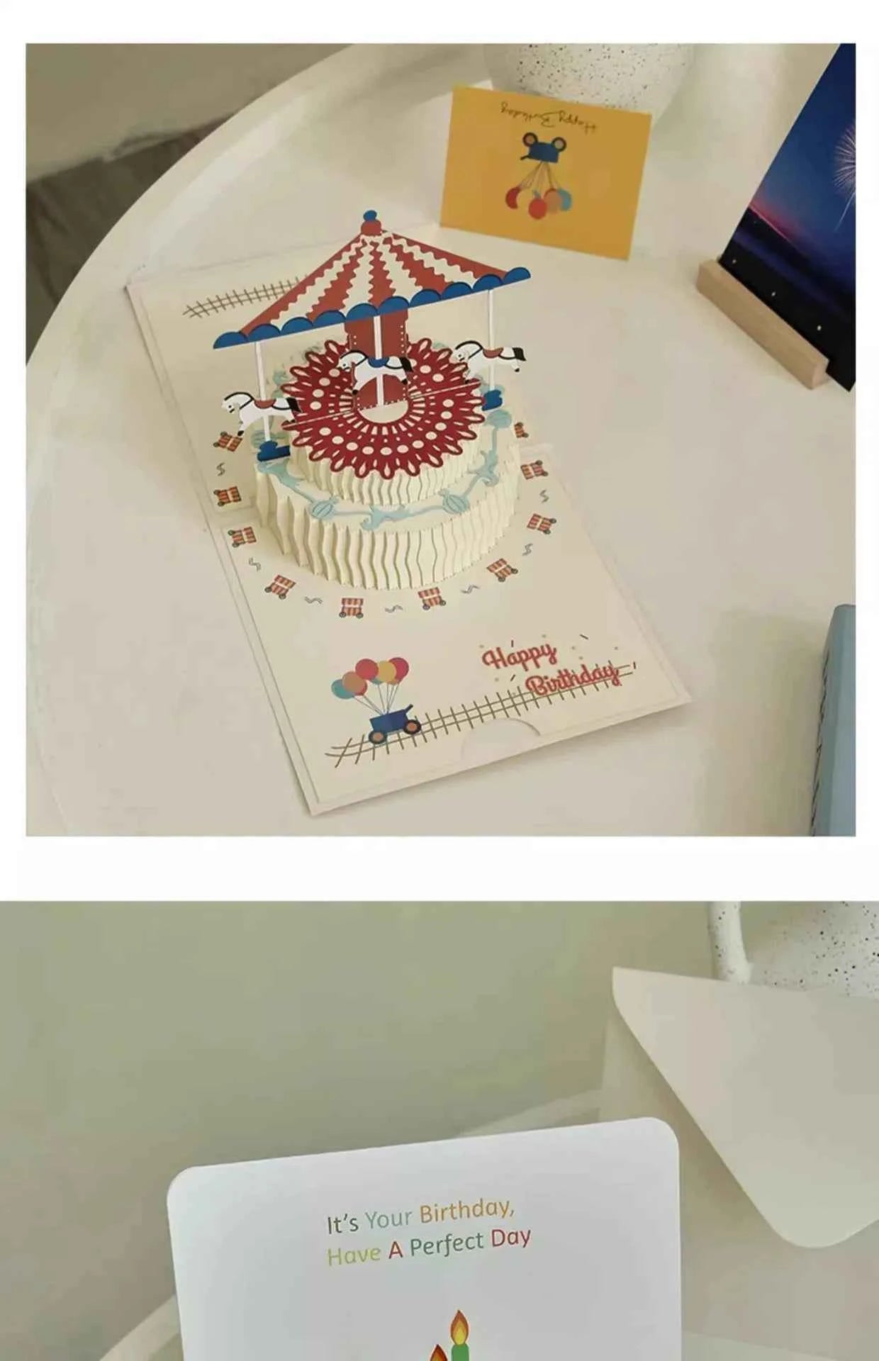 Happy Birthday Greeting Cards 3D Pop Up Card Birthday Cake Greeting Cards with Envelope Birthday Gifts to Family Friends Lovers