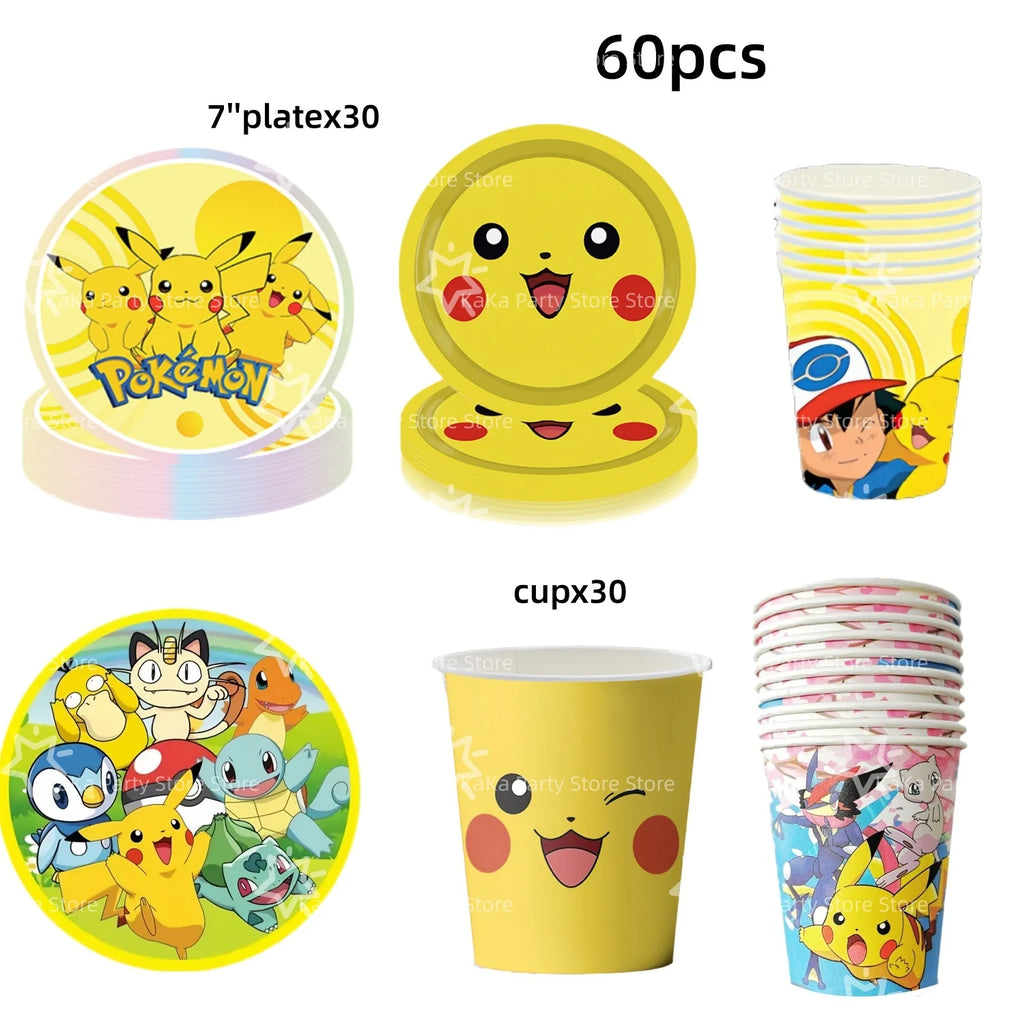 30people Pokemon Party Birthday Decoration Set Pokemon Party Plates and Cup Pikachu Paper Cup Pikachu Party Favours Supplies - Big Tim's Magic Emporium