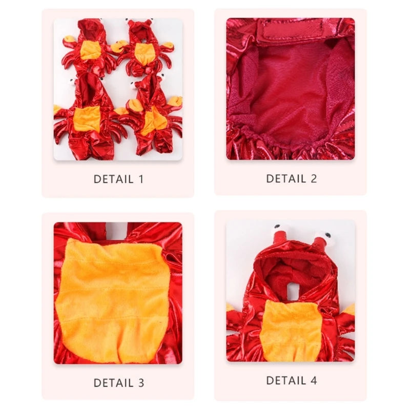 Adorable Cartoon Crab Pet Costume Animal Hoodie Warm Outfits Cloth Crab Theme Dog Halloween New Year Costume