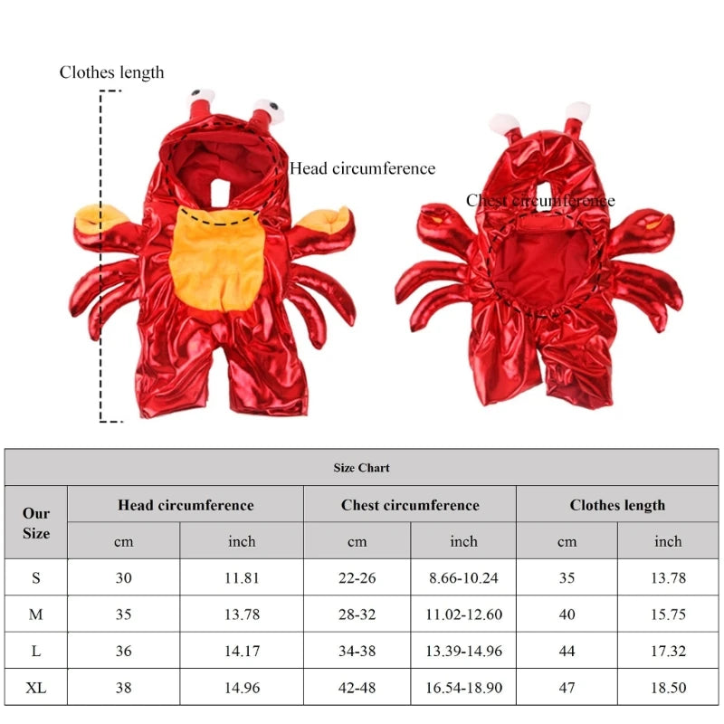 Adorable Cartoon Crab Pet Costume Animal Hoodie Warm Outfits Cloth Crab Theme Dog Halloween New Year Costume