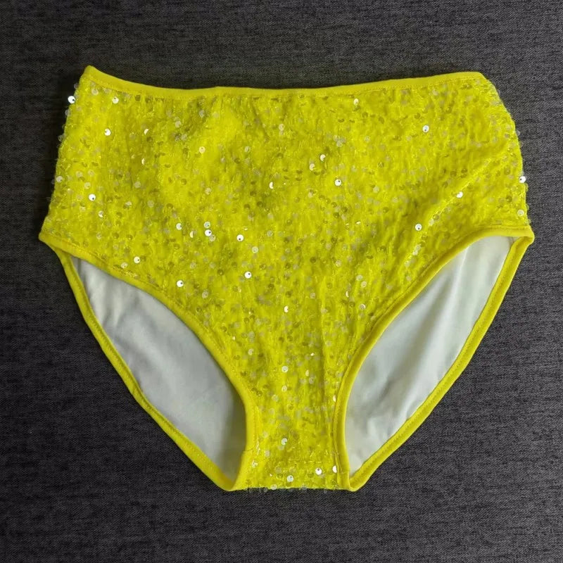High-Waist Sequined Disco Briefs & Stage Performance Hot Pants
