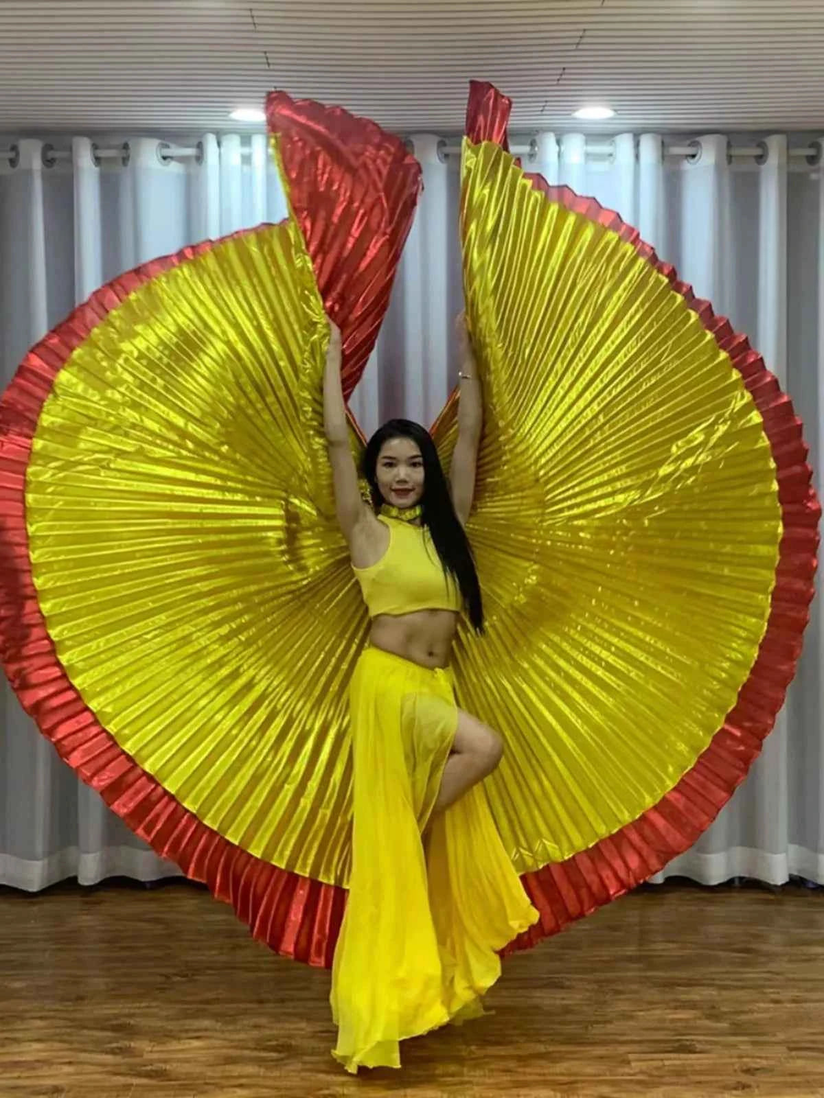 Two-Color Golden Wings Belly Dance Performance Props Stage Show Accessories Options Egyptian Alas Isis Wings With Sticks