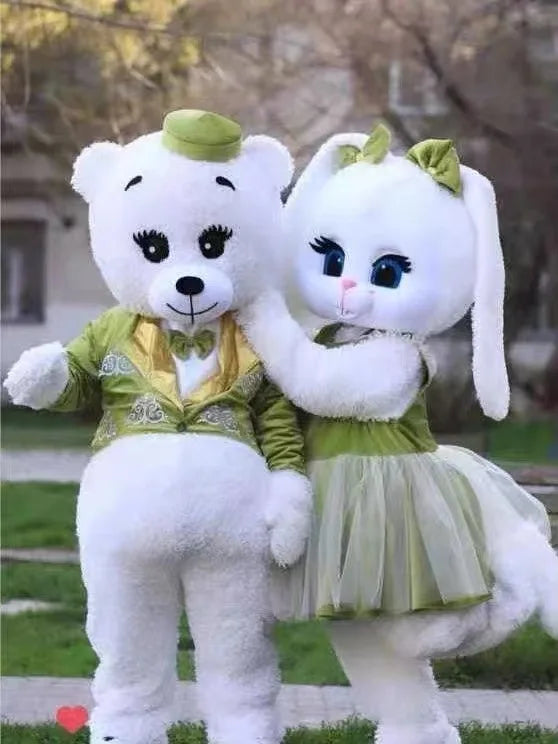 New Adult Hot Sale Foam Both White Bear And Rabbit Hare Cartoon Mascot Costume Plush Fancy Dress Halloween Mascot Costume - Big Tim's Magic Emporium