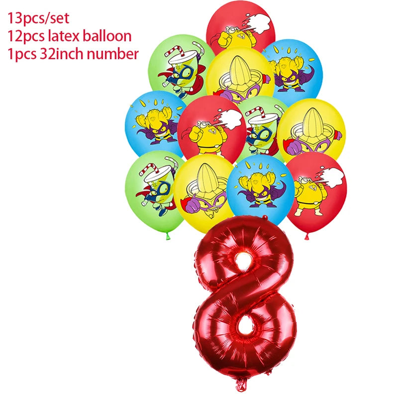 Superzings Birthday Party Decoration Balloon Banner Cake Topper SuperthingsTableware Birthday Party Supplies Baby Shower