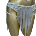 Rhinestone Tassel Bra Top & High-Waist Hollow-Out Shorts 2-Piece Costume Set