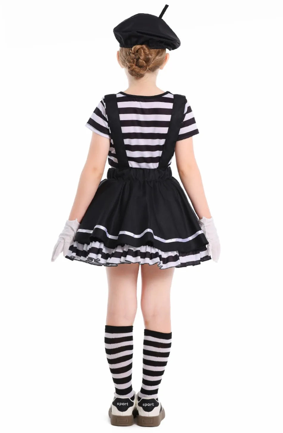 Girls Silent Actor Mime Artist Costume Funny Black White Clown Cosplay Dress for Halloween Carnival Party Outfits - Big Tim's Magic Emporium