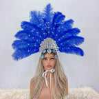 Artisanal Ostrich Feather Showgirl Headdress & Carnival Hair Accessory