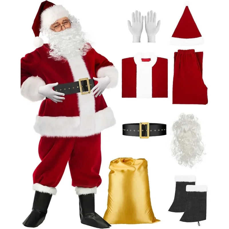 M-4XL Santa Claus Costume for Men Santa Suit Adults Mens Deluxe Professional Christmas Clause Outfit Xmas Cosplay Party Supplies - Big Tim's Magic Emporium