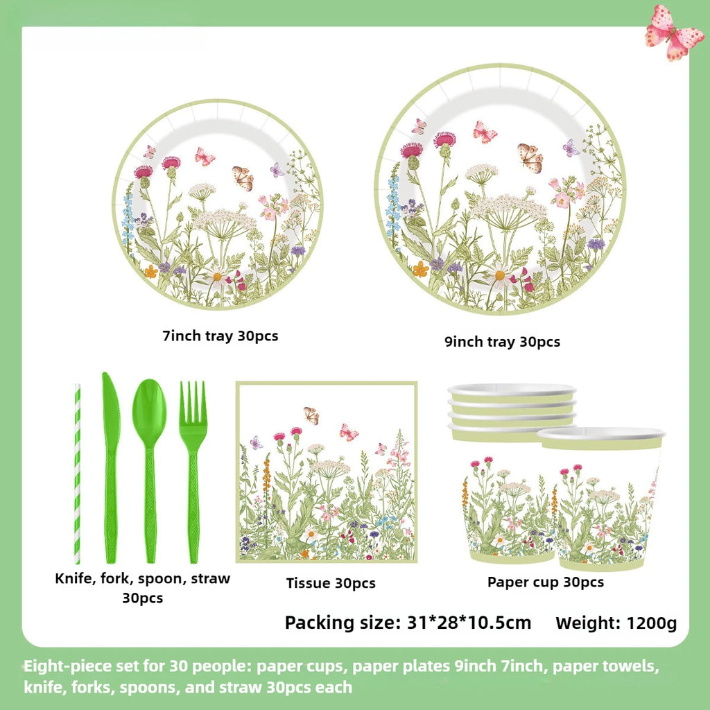 240pcs Spring Flowers Fresh Disposable Paper Tableware Wildflower Plate Birthday Party Decoration Party Supplies Party - Big Tim's Magic Emporium