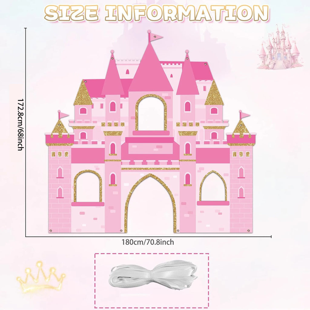 Pink Castle Party Photo Booth Props Princess Photograph Backdrop Pink Royal Castle Birthday Party Supplies Princess Themed Decor - Big Tim's Magic Emporium