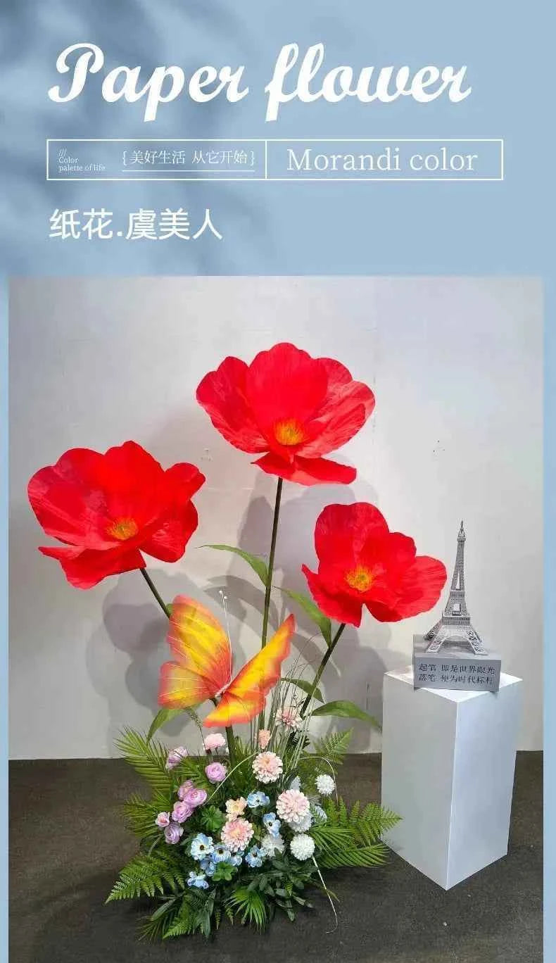 Wedding Artificial Flowers Paper Poppy Flower Wall Garden Decoration Photography Props Window Display Party Supplies Home Decor